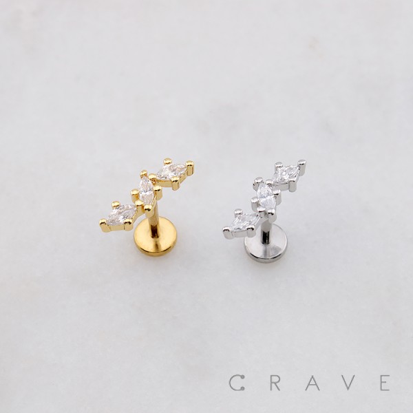 MARQUISE TWIST CZ CASCADE ARCH THREADLESS (PUSH IN) 316L SURGICAL STEEL LABRET SET